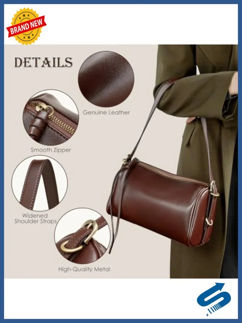 Genuine Leather Hobo Crossbody Bag Adjustable Strap Zip Closure Work Travel